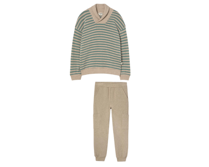 Soft Stripes Cargo Sweater Set - Artic Blue