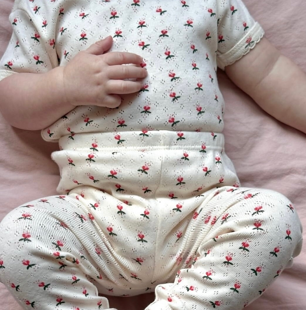Fluffy Bell Pointelle Short Sleeve Onesie