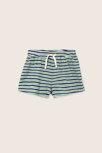 Blue Green Striped Shorts Set