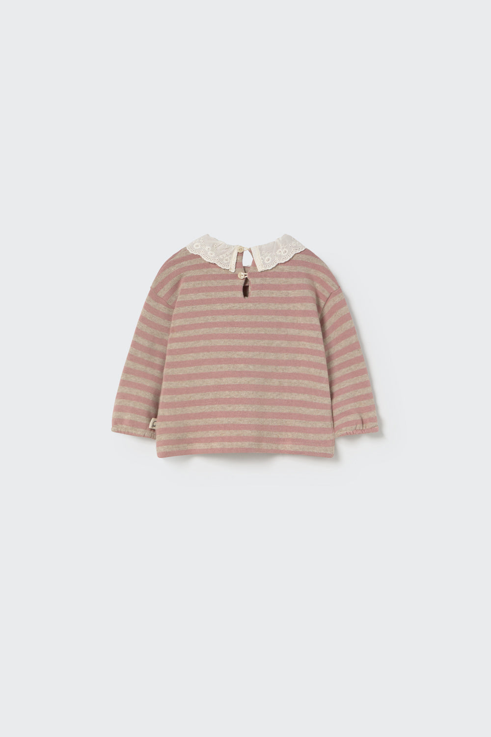 Soft Brushed Baby Striped Sweater and Bow Pants Set - Silver Pink