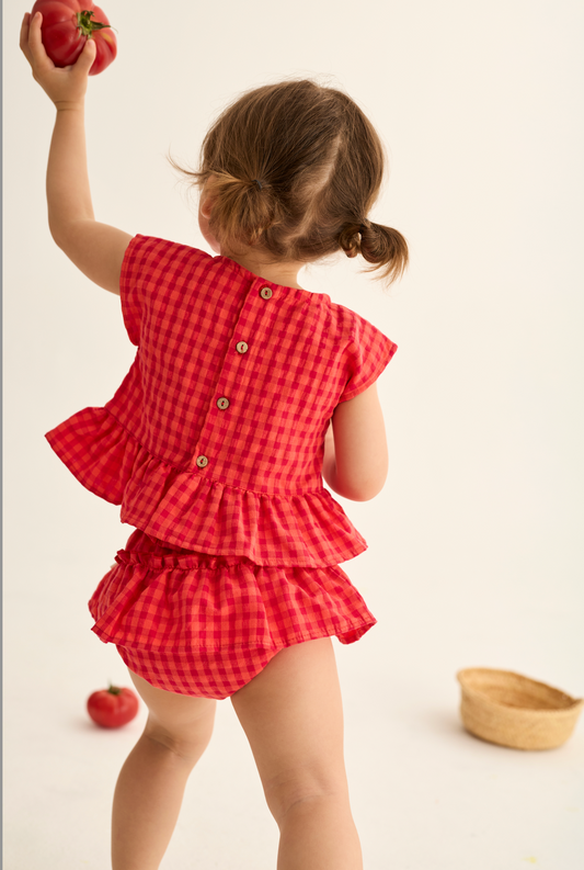 Red Gingham Peplum Baby Set