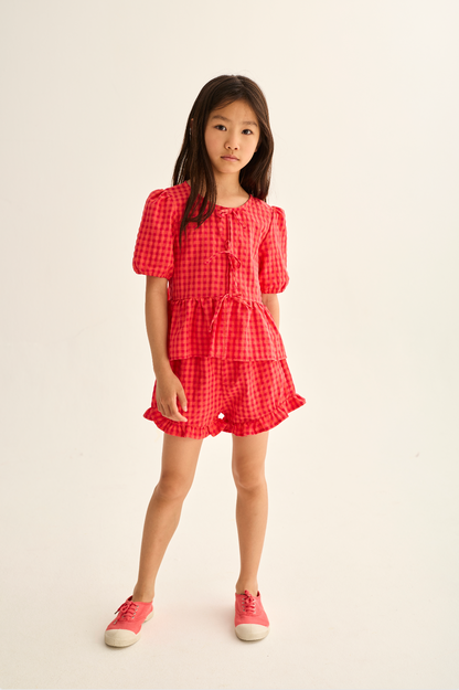 Red Gingham Shorts Set