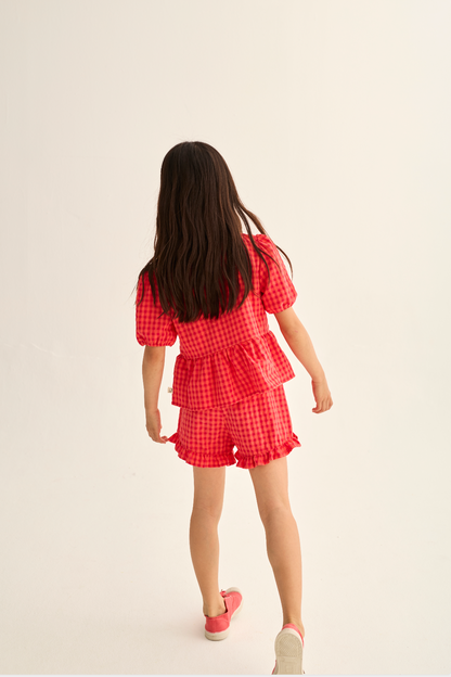 Red Gingham Shorts Set