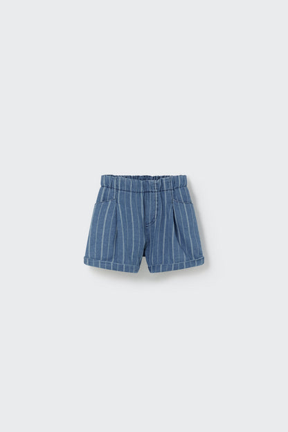 Striped Denim Blue Baby Shorts Set