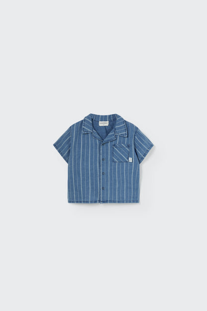 Striped Denim Blue Baby Shorts Set