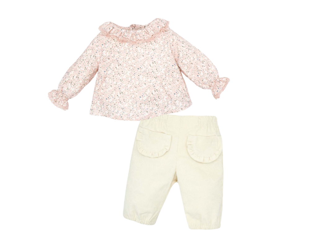 Pink Floral Corduroy Pant Set