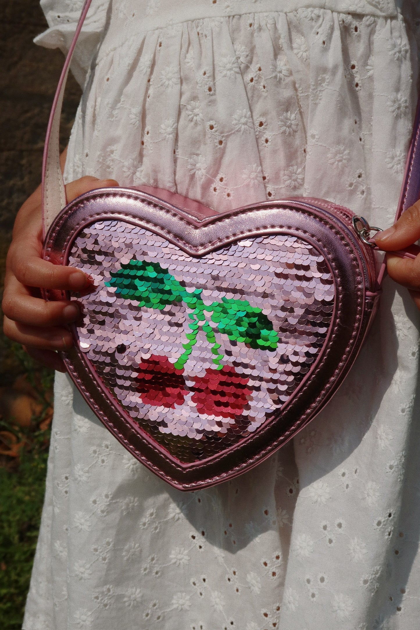 Tut Heart Sequin Purse Bag - Rose