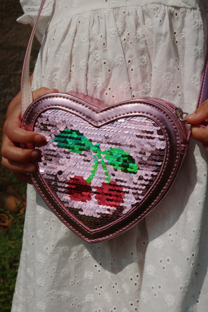 Tut Heart Sequin Purse Bag - Rose
